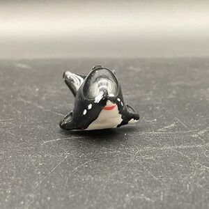 Vintage Japan Ceramic Orca Figurine Handpainted Black Whale Miniature Midcentury